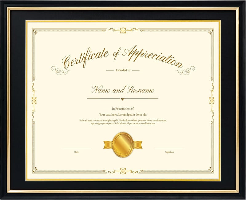 Hodeframe 16x20 Diploma Frame for 14x17 Certificate/Document/Picture with Double Mat(Black and Gold),Wood Degree Frame, Black with Gold Side,UV Protection Acrylic,Wall hanging - Image 1